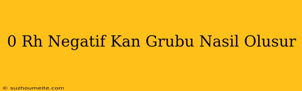 0 Rh Negatif Kan Grubu Nasıl Oluşur