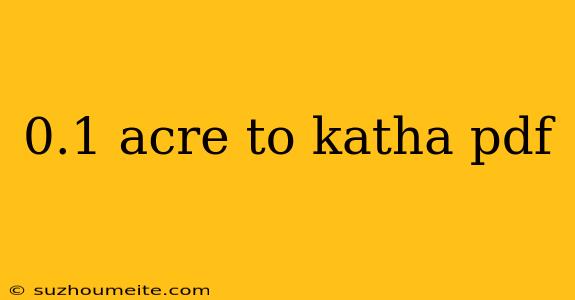 0.1 Acre To Katha Pdf