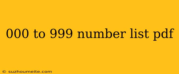 000 To 999 Number List Pdf