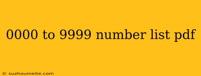 0000 To 9999 Number List Pdf