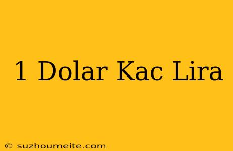 1 Dolar Kaç Lira