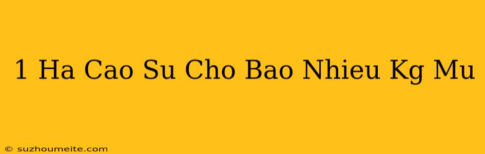 1 Ha Cao Su Cho Bao Nhiều Kg Mủ