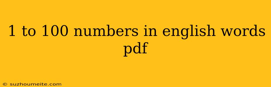 1 To 100 Numbers In English Words Pdf