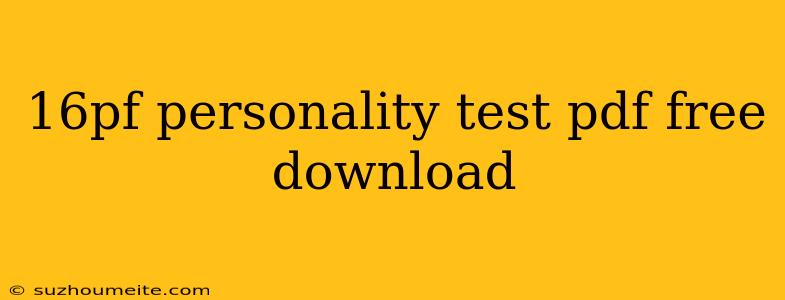 16pf Personality Test Pdf Free Download