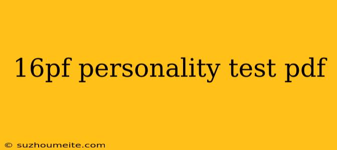 16pf Personality Test Pdf