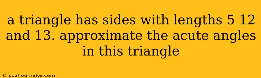 A Triangle Has Sides With Lengths 5 12 And 13. Approximate The Acute Angles In This Triangle