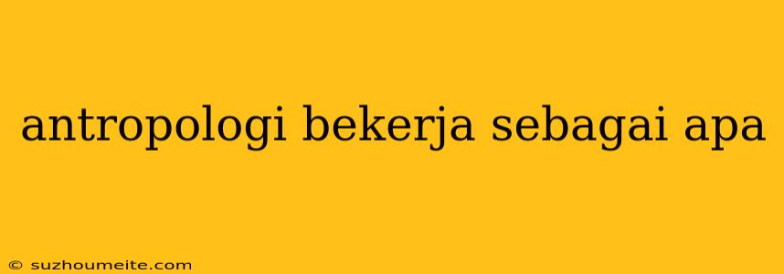 Antropologi Bekerja Sebagai Apa