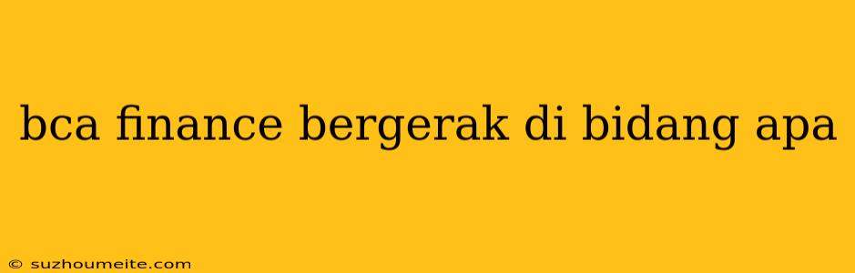 Bca Finance Bergerak Di Bidang Apa