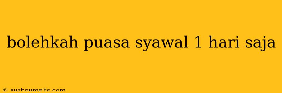 Bolehkah Puasa Syawal 1 Hari Saja